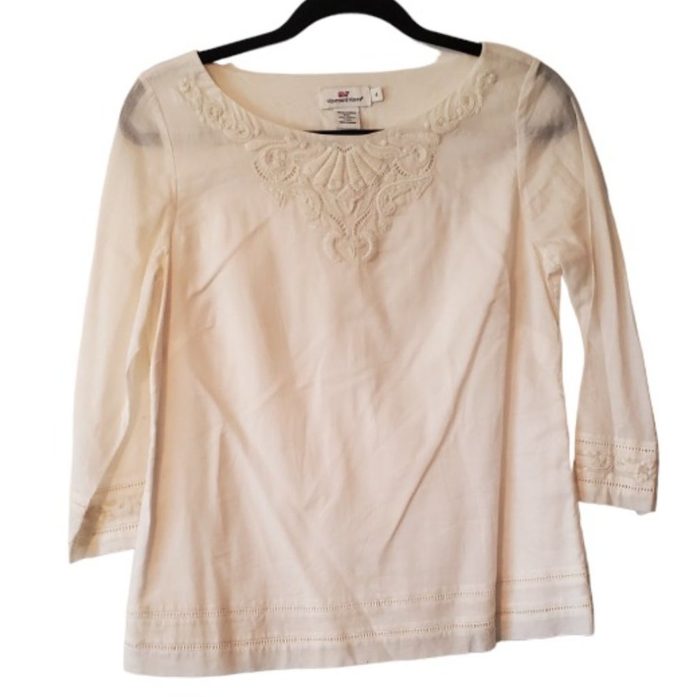 VINEYARD VINES White Embroidered Cotton Tunic Top Size 4